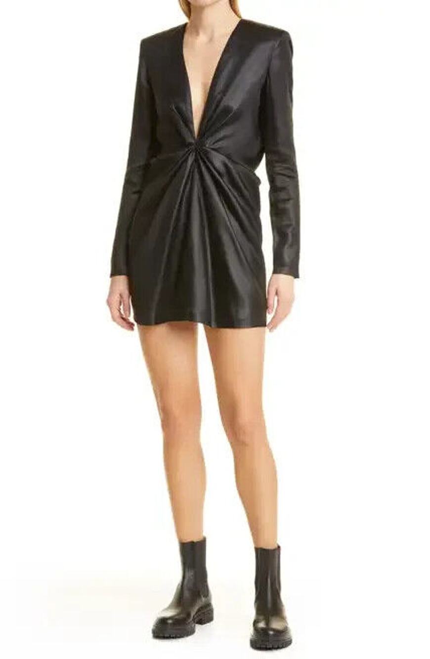 NEW GAUGE81 Zarate Twist Front Vegan Leather Black Long Sleeve Dress Size XXS